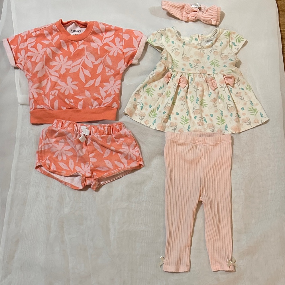 Carter's Peach and Cream Floral 4-Piece Baby Clothing Set